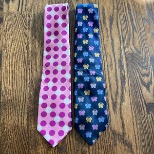 Lot Bundle 2 Men's silk ties - pinks blues butterfly dots spring summer